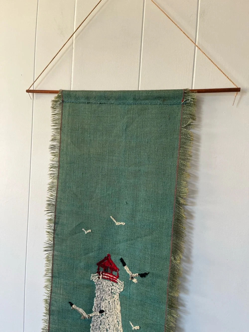 Vintage Handmade Lighthouse Punch Needle Rug Hooked Wall Hanging Art Scroll Vtg - Picture 5 of 10